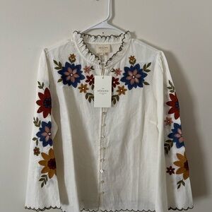 Sezane Charlene Blouse with Multicolor Floral Embroidery size 10